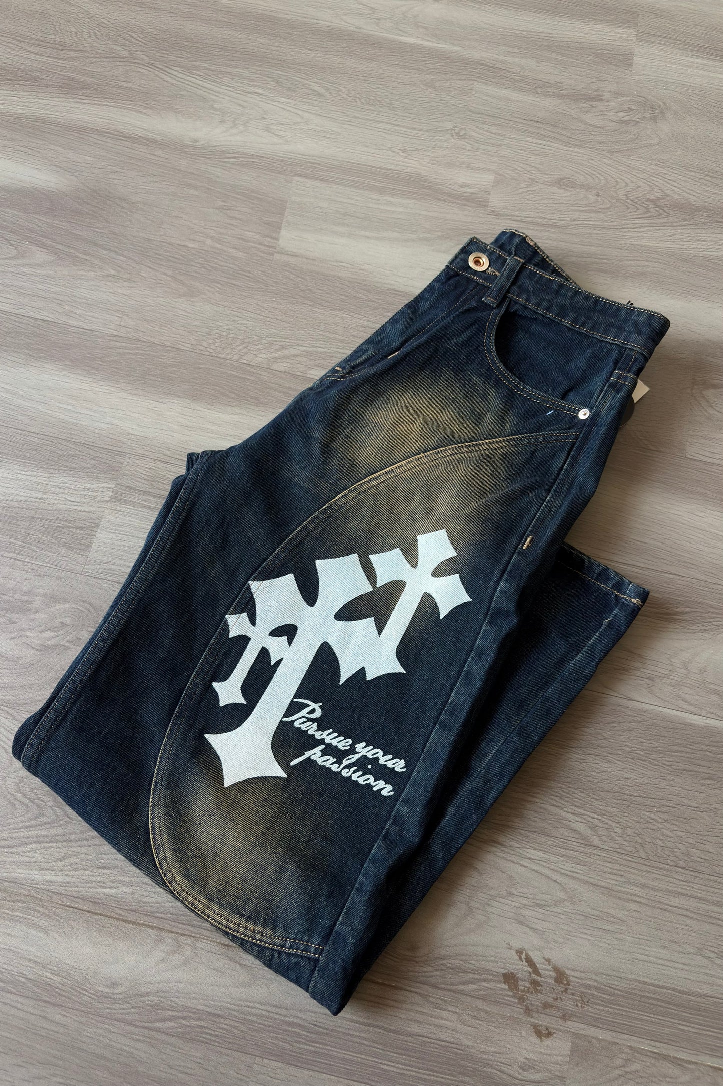 Amber Wash Graphic Panel Denim