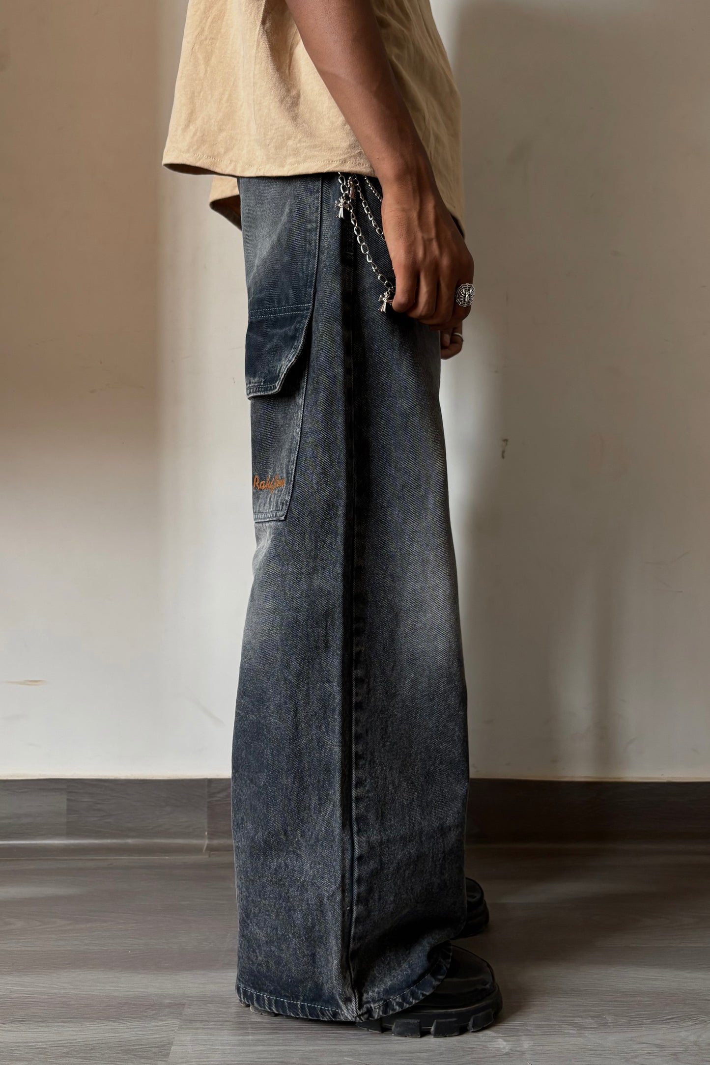 Light Charcoal Wash Flap Pocket Denim