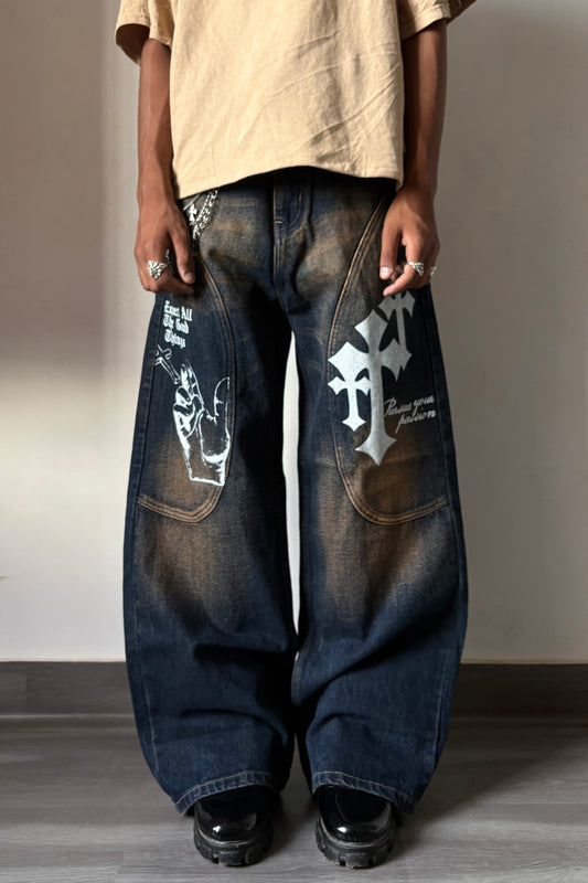 Rust Wash Graphic Panel Denim