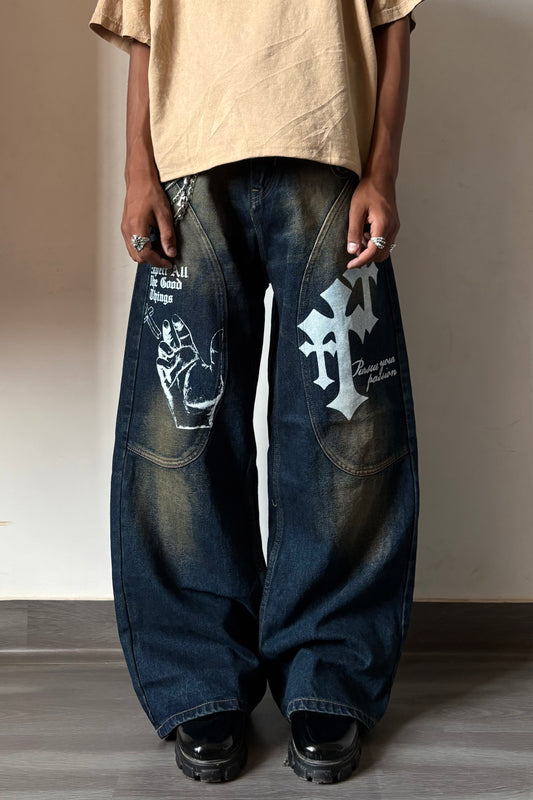 Amber Wash Graphic Panel Denim