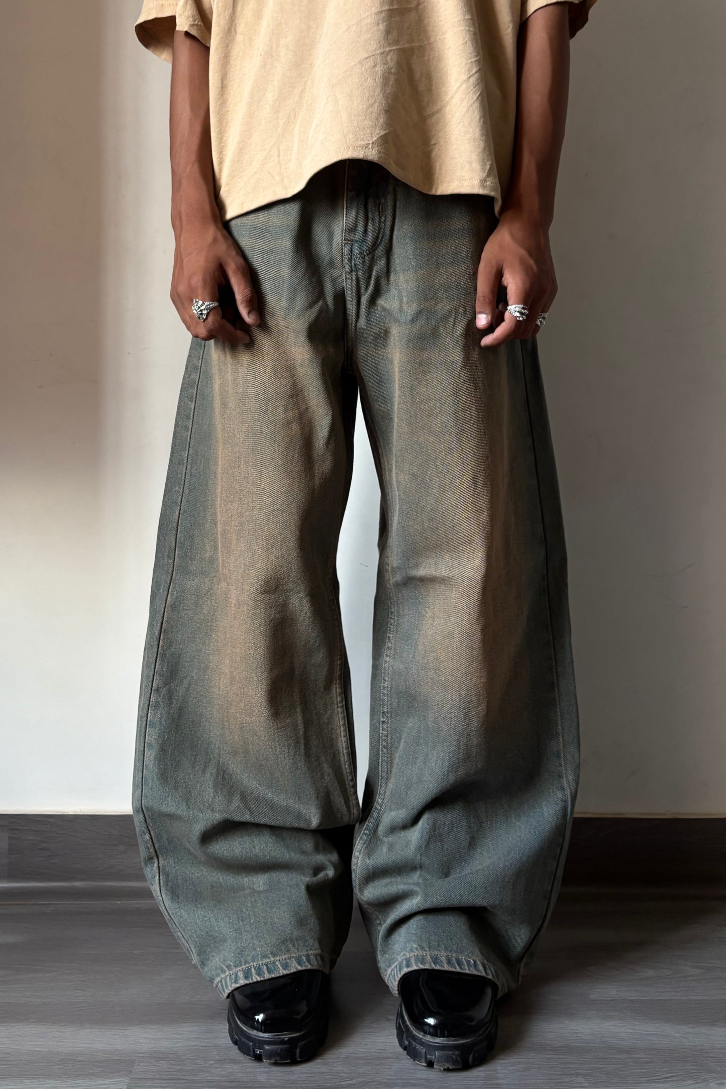 Dust Olive Wash Baggy Denim