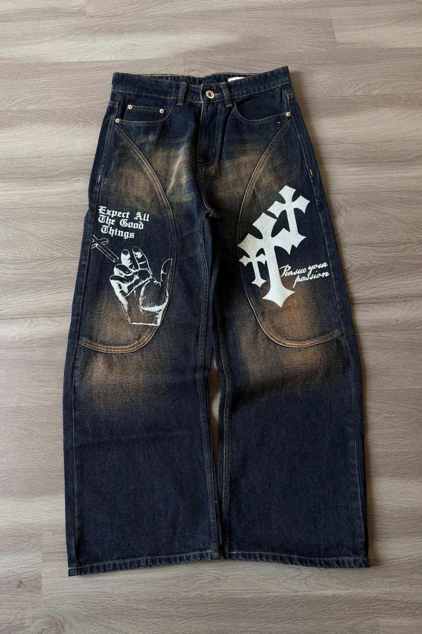 Rust Wash Graphic Panel Denim